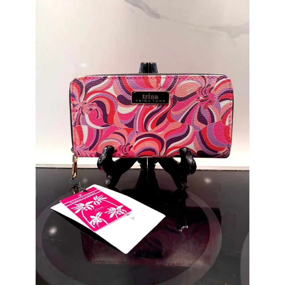 Trina Turk Sea Anemone Swirl Print Vegan Leather Zip Around Continental Wallet